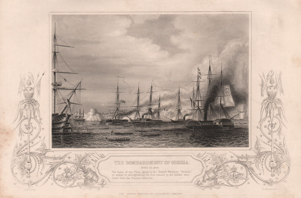 CRIMEAN WAR. The Bombardment of Odessa, April 22, 1854 1860 old antique print